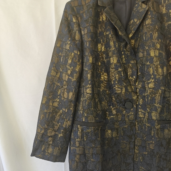 Lafayette 148 Gold Metallic Navy Painted Button Suit Jacket Women's Size 10 - Picture 5 of 15